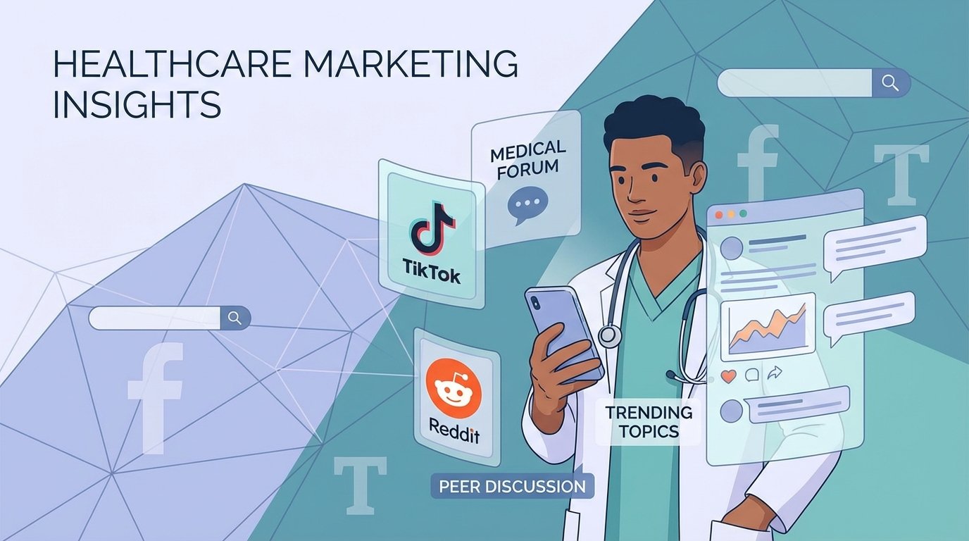 Gen Z healthcare professional researching medical information on smartphone social media feeds, Reddit communities, and...