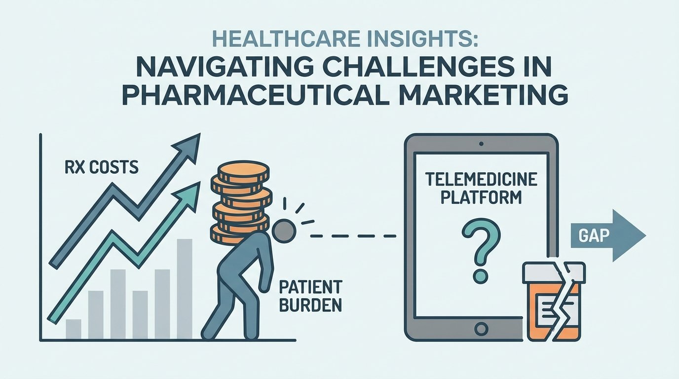 Dark side of pharmaceutical marketing visualization showing rising prescription costs, patient financial burden, and...